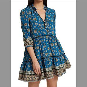 Veronica Beard Hawken Blue and Gold Long Sleeve Dress
